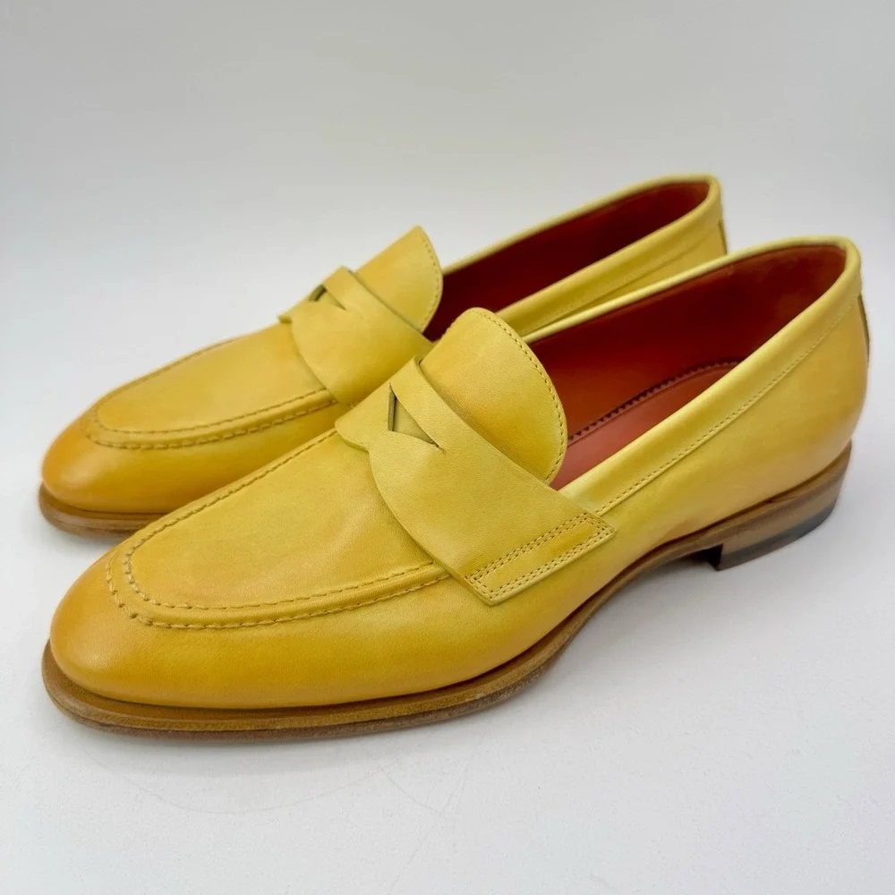 Santoni Famed Penny Loafers Women's Size 8 EU 38 Yellow‎ Ombre Italian Leather